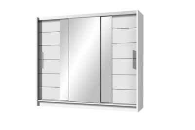 Arte White Lisbona 2 Sliding Wardrobe 250Cm - Mirrored Doors, Drawers & Open Shelving - image 1