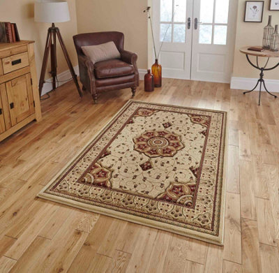 Cream Red Traditional Easy To Clean Bordered Floral Rug For Dining Room-160Cm X 230Cm - image 1