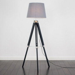 Valuelights Clipper Modern Black Wood And Silver Chrome Tripod Floor Lamp With Grey Light Shade - thumbnail 2