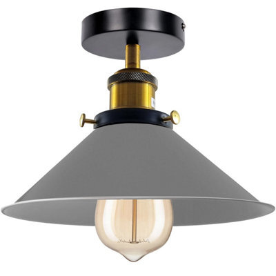 Modern Industrial Semi Flush Mount Ceiling Light Grey Metal 22Cm Cone Shade For Kitchen & Bedroom - image 1