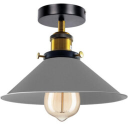 Modern Industrial Semi Flush Mount Ceiling Light Grey Metal 22Cm Cone Shade For Kitchen & Bedroom