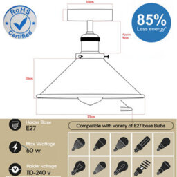 Modern Industrial Semi Flush Mount Ceiling Light Grey Metal 22Cm Cone Shade For Kitchen & Bedroom - thumbnail 5