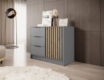 Arte Nelly Contemporary Grey Sideboard 3 Drawers 1 Door 1 Shelf Lamela Decor (H)860mm (W)1050mm (D)450mm - image 1