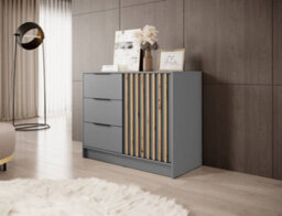 Arte Nelly Contemporary Grey Sideboard 3 Drawers 1 Door 1 Shelf Lamela Decor (H)860mm (W)1050mm (D)450mm - thumbnail 1