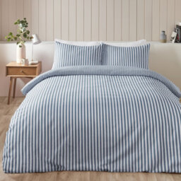 Catherine Lansfield Brushed Stripe Cotton Reversible King Duvet Cover Set With Pillowcases Blue