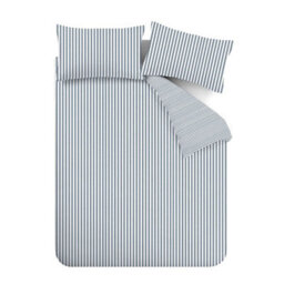 Catherine Lansfield Brushed Stripe Cotton Reversible King Duvet Cover Set With Pillowcases Blue - thumbnail 5