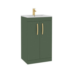 Royal Bathrooms Turin 500mm Floor Standing Vanity Sink Unit Matt Green 2 Door Minimalist Basin With Brushed Brass Handles - thumbnail 6
