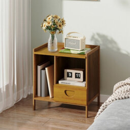 Living And Home Tawny Nightstand Bedside Table With Drawer And 2 Open Shelves, 43Cm W X 30Cm D X 40Cm H - thumbnail 1