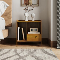 Living And Home Tawny Nightstand Bedside Table With Drawer And 2 Open Shelves, 43Cm W X 30Cm D X 40Cm H - thumbnail 2