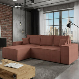 Malaga L Shaped Mdf Corner Sofa Bed With Storage Dl Pull Out Seat Loose Back Cushions 279X94X181 Pink Corduroy Left - thumbnail 1