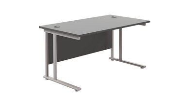 Office Hippo Heavy Duty Rectangular Cantilever Desk, Home Table, Integrated Cable Ports, Pc For Or 5 Yr Wty - Silver Frame /