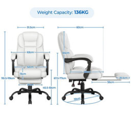 Yaheetech Pu Leather Adjustable Executive Office Chair - White - thumbnail 3