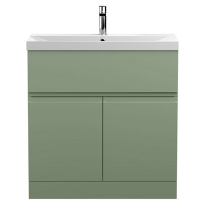 Balterley Mavesyn Contemporary 2 Door 1 Drawer Floor Standing Vanity Unit With Thin Edge Basin, Satin Green, 800mm - image 1