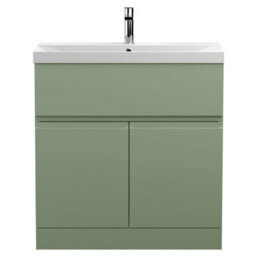 Balterley Mavesyn Contemporary 2 Door 1 Drawer Floor Standing Vanity Unit With Thin Edge Basin, Satin Green, 800mm - thumbnail 1