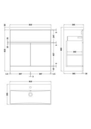 Balterley Mavesyn Contemporary 2 Door 1 Drawer Floor Standing Vanity Unit With Thin Edge Basin, Satin Green, 800mm - thumbnail 2