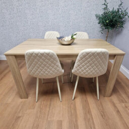 Kosy Koala Oak Effect Wood Dining Table With 4 Cream Gem Pattern Faux Leather Chairs - thumbnail 3