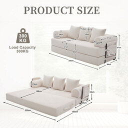 Abrihome Foldable Compressible Sofa With Sturdy Metal Frame, Perfect For Small Spaces - Modern Fabric & Metal, Beige - thumbnail 8