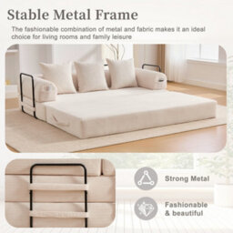 Abrihome Foldable Compressible Sofa With Sturdy Metal Frame, Perfect For Small Spaces - Modern Fabric & Metal, Beige - thumbnail 6