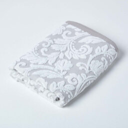 Homescapes Damask Turkish Cotton 600 Gsm Bath Towel, Beige
