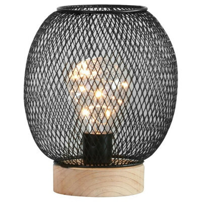 Urbn-Living Round Metal Table Lamp Wood Base With 8 Led - image 1