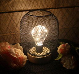 Urbn-Living Round Metal Table Lamp Wood Base With 8 Led - thumbnail 3
