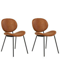 Beliani Dining Chairs Set 2 - Golden Brown Faux Pu Leather Armless, Iron Legs (W50 X D58 X H80Cm) - thumbnail 3