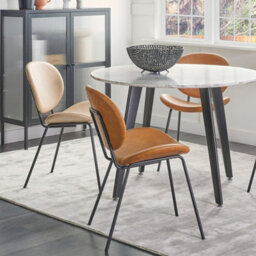 Beliani Dining Chairs Set 2 - Golden Brown Faux Pu Leather Armless, Iron Legs (W50 X D58 X H80Cm) - thumbnail 2