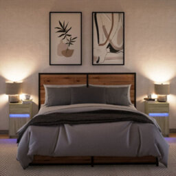 Berkfield Bedside Cabinets With Led Lights 2 Pcs Sonoma Oak Engineered Wood - thumbnail 4