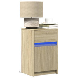 Berkfield Bedside Cabinets With Led Lights 2 Pcs Sonoma Oak Engineered Wood - thumbnail 1