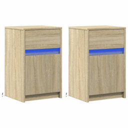 Berkfield Bedside Cabinets With Led Lights 2 Pcs Sonoma Oak Engineered Wood - thumbnail 3
