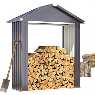 Heavy Duty Galvanized Steel Log Store Outdoor Firewood Shelter With Apex Roof - image 1