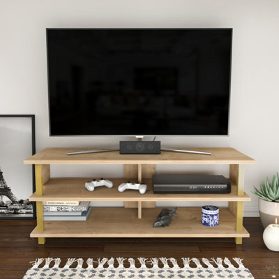 Decorotika Pueblo Tv Stand Tv Unit For Tv's Up To 55 Inches Gold And Oak - image 1
