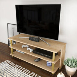 Decorotika Pueblo Tv Stand Tv Unit For Tv's Up To 55 Inches Gold And Oak - thumbnail 2