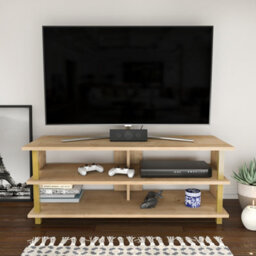 Decorotika Pueblo Tv Stand Tv Unit For Tv's Up To 55 Inches Gold And Oak