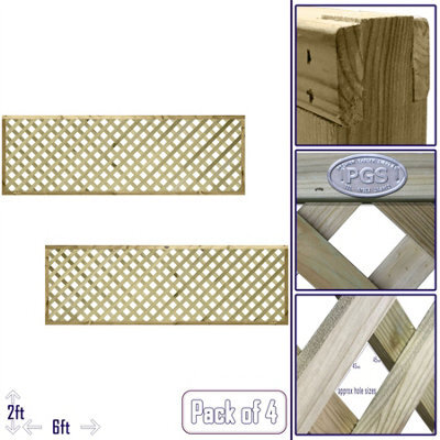Premier Garden Supplies Urban Diamond Wooden Trellis Panel 6Ft X 2Ft (4 Pack) Heavy-Duty Lattice Fencing Topper For Climbing Plant Support - image 1