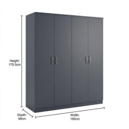 Seconique Dakota 4 Door Wardrobe - Dark Grey - thumbnail 9