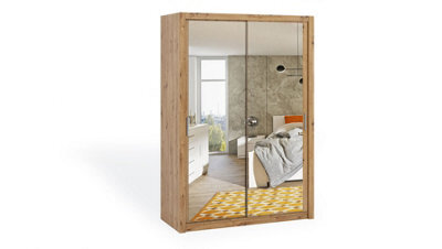 Arte Bono Mirrored Sliding Door Wardrobe In Oak Artisan - Optimised Storage For Contemporary Spaces - W1500mm X H2150mm X D620mm - image 1