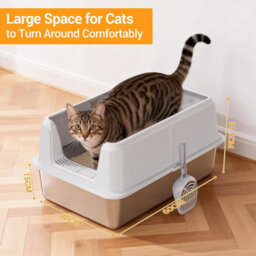 London Boutique Grey Stainless Steel Cat Litter Tray With Lid And Scoop, Hooded High Sided Enclosed Cat Toilet, 60X40X31.5Cm - thumbnail 2