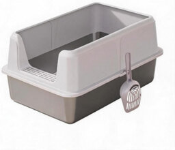 London Boutique Grey Stainless Steel Cat Litter Tray With Lid And Scoop, Hooded High Sided Enclosed Cat Toilet, 60X40X31.5Cm - thumbnail 1