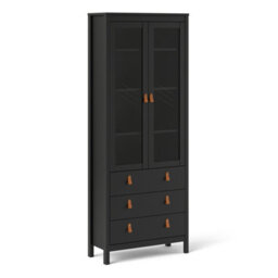 Furniture To Go Barcelona China Cabinet 2 Doors W/glass + 3 Drawers In Matt Black