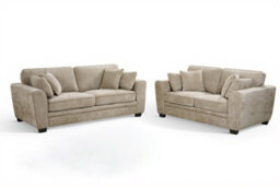 Beige Chenille Fabric 3 + 2 Seater Sofa Set For Living Room Bertie - thumbnail 2