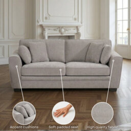 Beige Chenille Fabric 3 + 2 Seater Sofa Set For Living Room Bertie - thumbnail 9