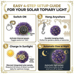 Coloured Solar Topiary Ball Light Purple 27Cm 20 Led Hanging Garden Outdoor Decorative Solar Lamp Weatherproof Garden Light - thumbnail 6