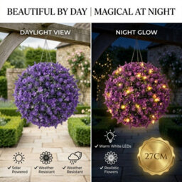 Coloured Solar Topiary Ball Light Purple 27Cm 20 Led Hanging Garden Outdoor Decorative Solar Lamp Weatherproof Garden Light - thumbnail 8