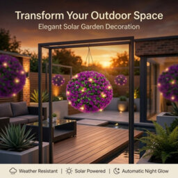 Coloured Solar Topiary Ball Light Purple 27Cm 20 Led Hanging Garden Outdoor Decorative Solar Lamp Weatherproof Garden Light - thumbnail 5