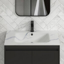 Royal Bathrooms Orion 800mm Matt Obsidian Black 2 Door Floor Standing Vanity Unit With Carrara White Basin & Black Accent Trim - thumbnail 5