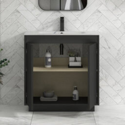 Royal Bathrooms Orion 800mm Matt Obsidian Black 2 Door Floor Standing Vanity Unit With Carrara White Basin & Black Accent Trim - thumbnail 4