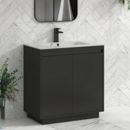 Royal Bathrooms Orion 800mm Matt Obsidian Black 2 Door Floor Standing Vanity Unit With Carrara White Basin & Black Accent Trim - thumbnail 6