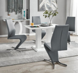 Furniturebox Uk 4 Seater Dining Set - Imperia White High Gloss Dining Table And Chairs - 4 Elephant Grey Willow Chairs - thumbnail 1