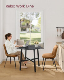 Songmics Round Dining Table, Circular Kitchen Table, Industrial Style Furniture, Living Room Desk, Ebony Black And Ink Black - thumbnail 3